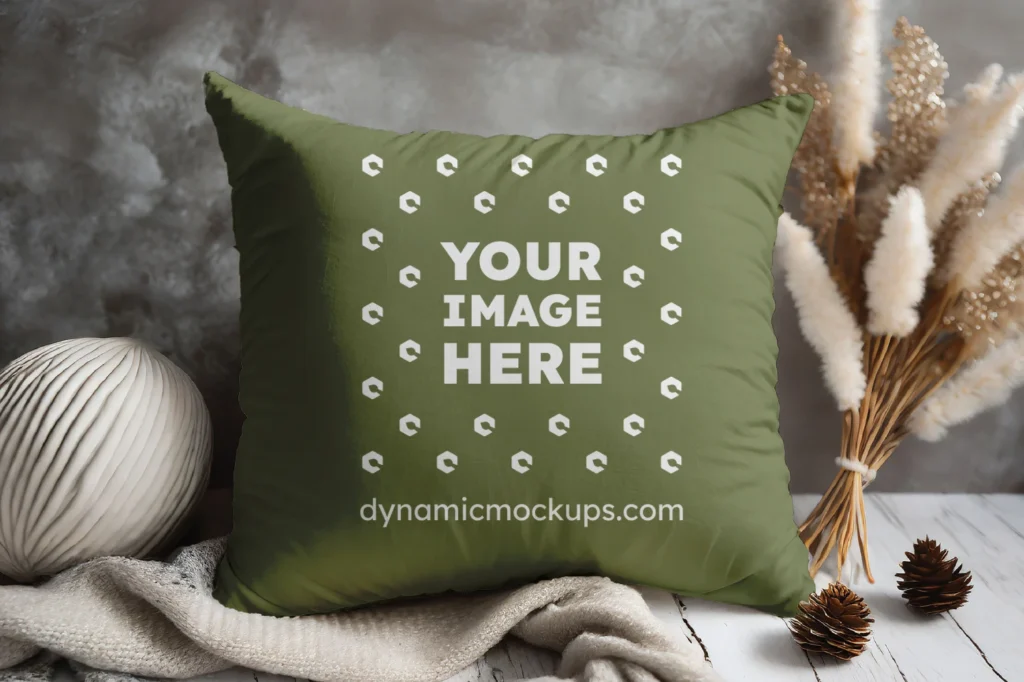 Olive Green Square Pillow Cover Mockup Template