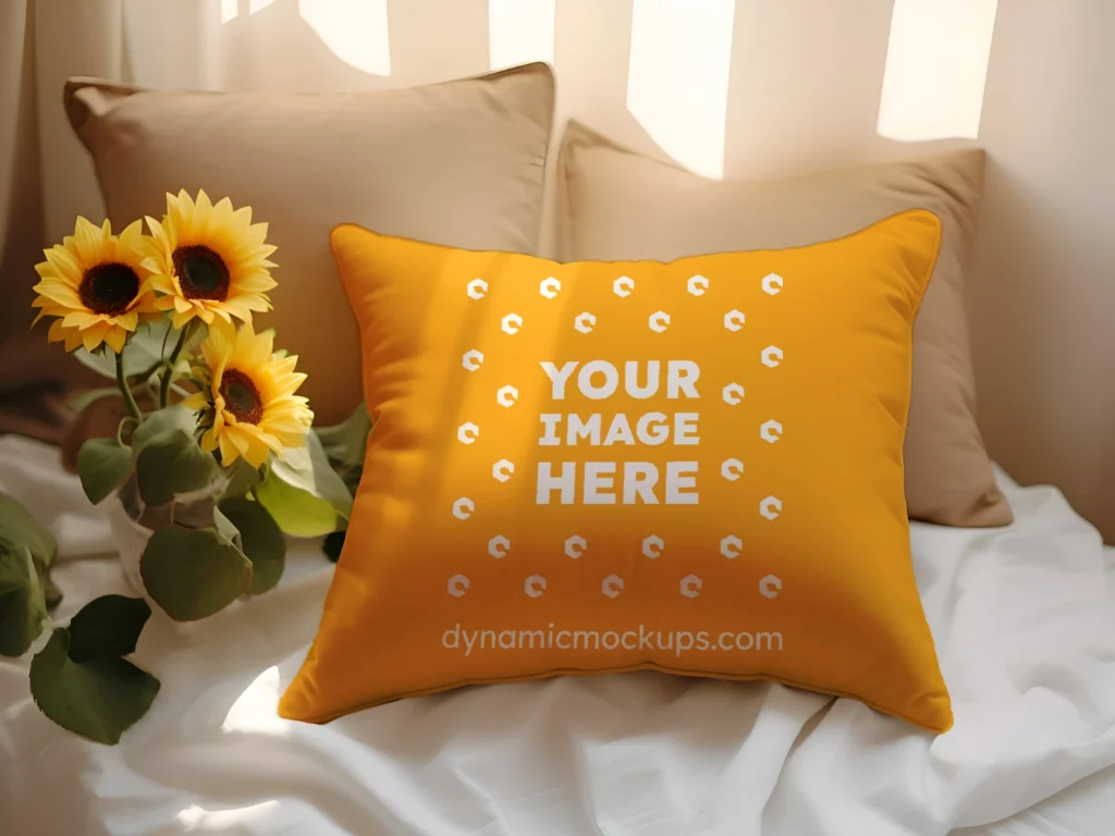 Orange Square Pillow Cover Mockup Template