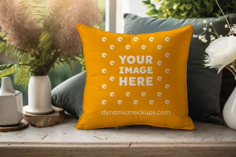 Orange Square Pillow Cover Mockup Template