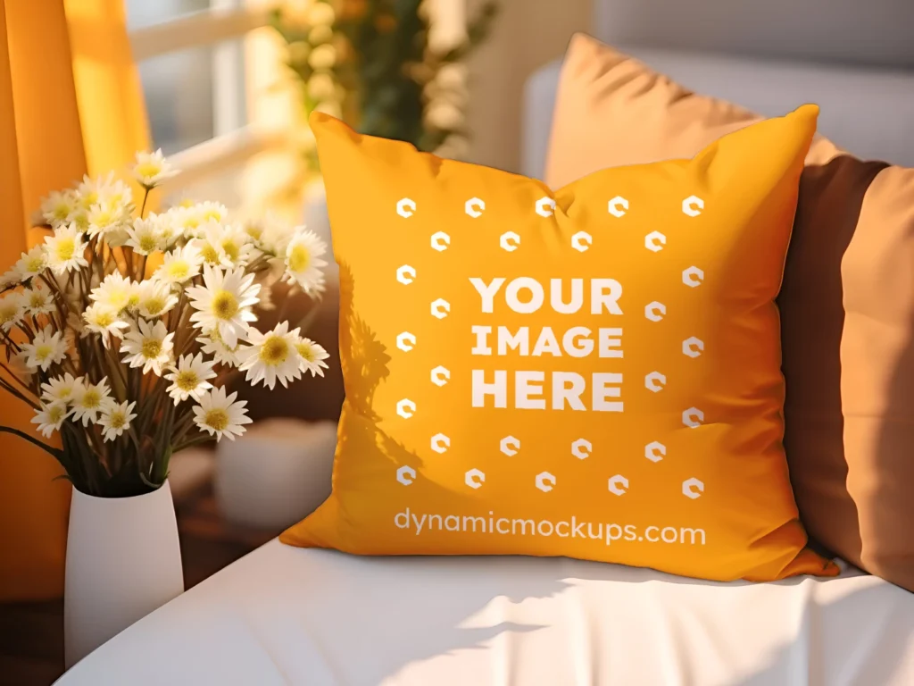 Orange Square Pillow Cover Mockup Template