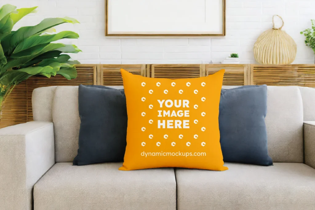 Orange Square Pillow Cover Mockup Template