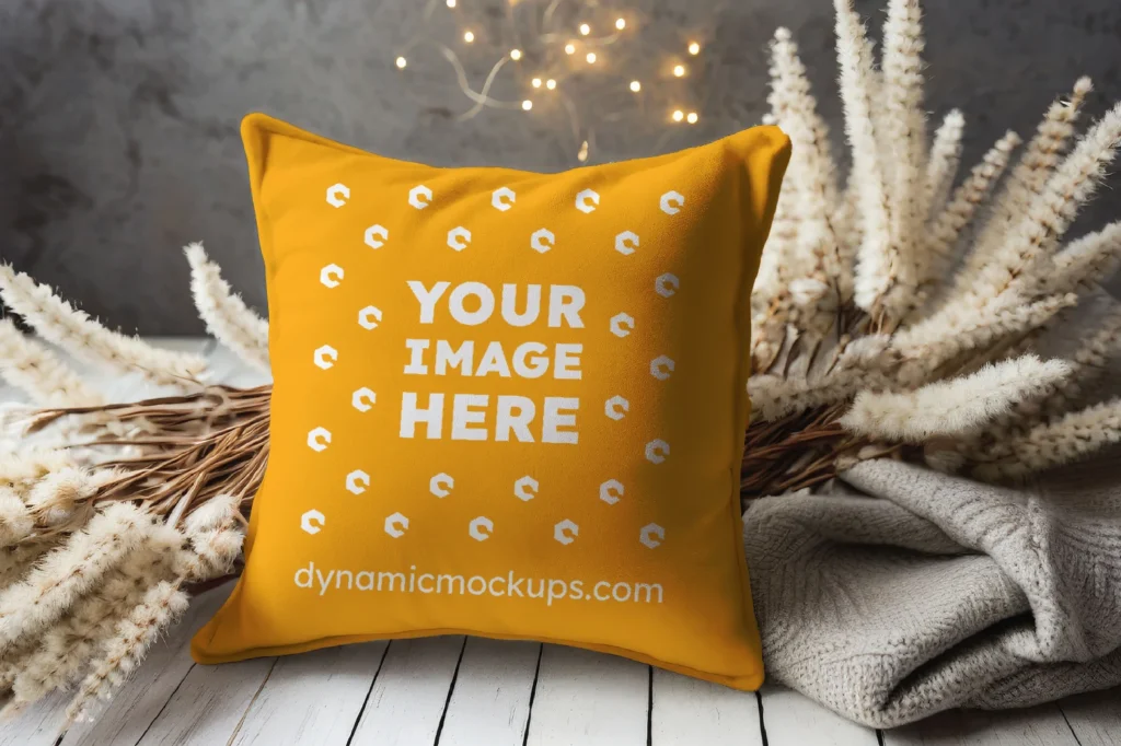 Orange Square Pillow Cover Mockup Template