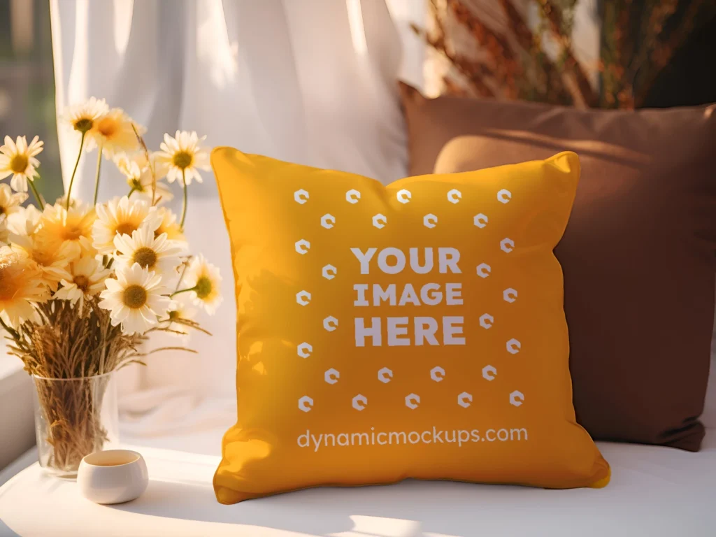 Orange Square Pillow Cover Mockup Template