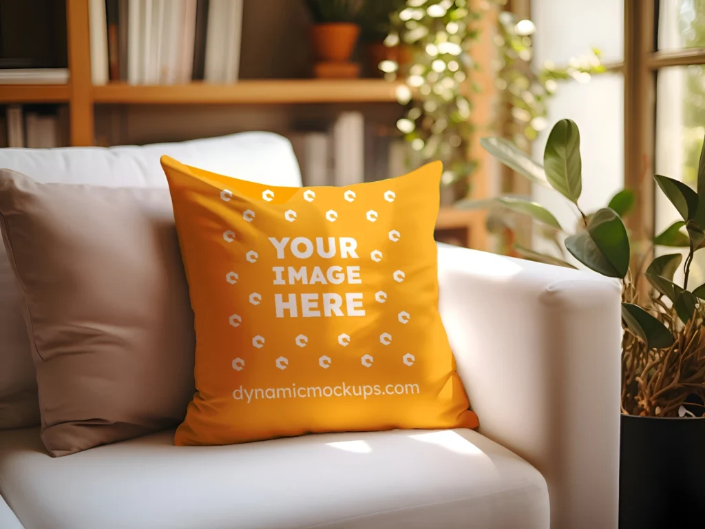 Orange Square Pillow Cover Mockup Template