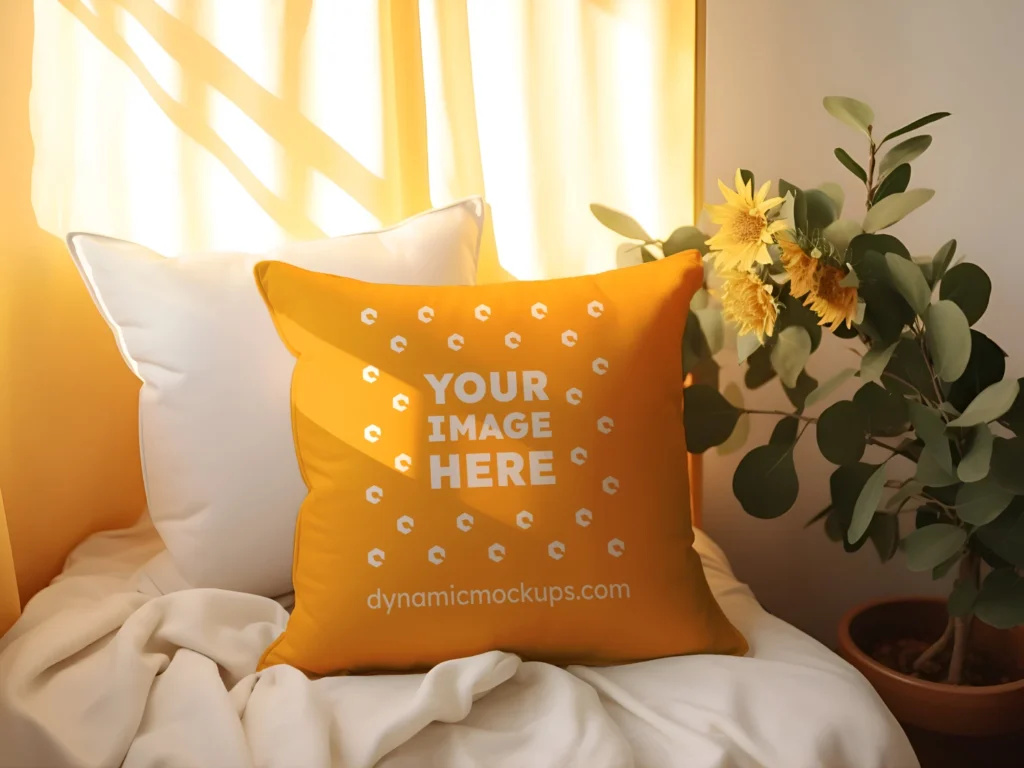 Orange Square Pillow Cover Mockup Template