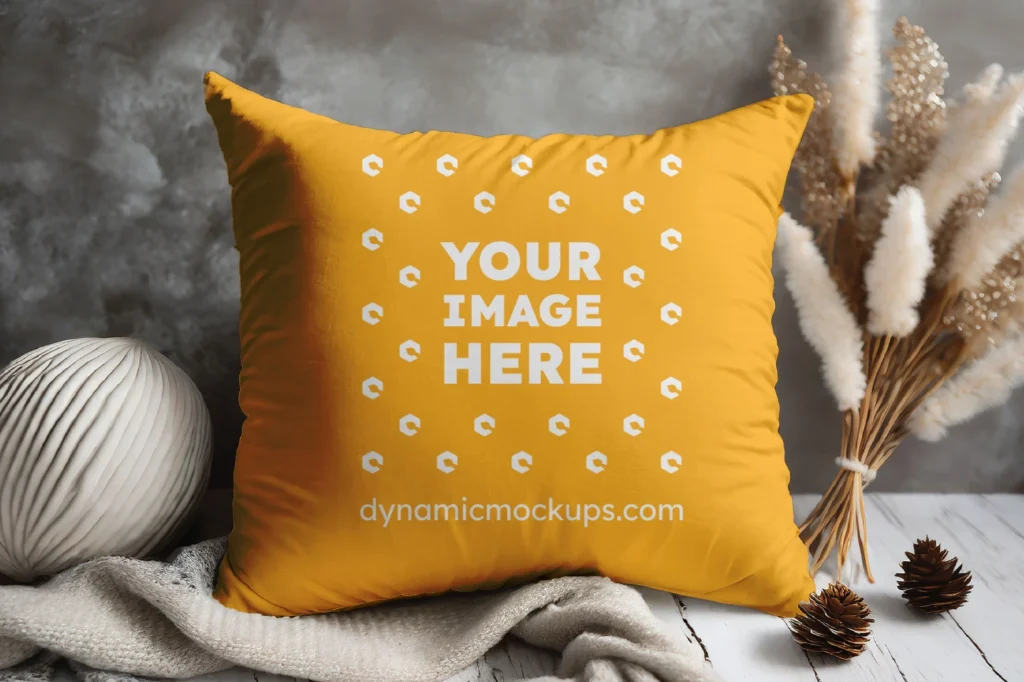 Orange Square Pillow Cover Mockup Template