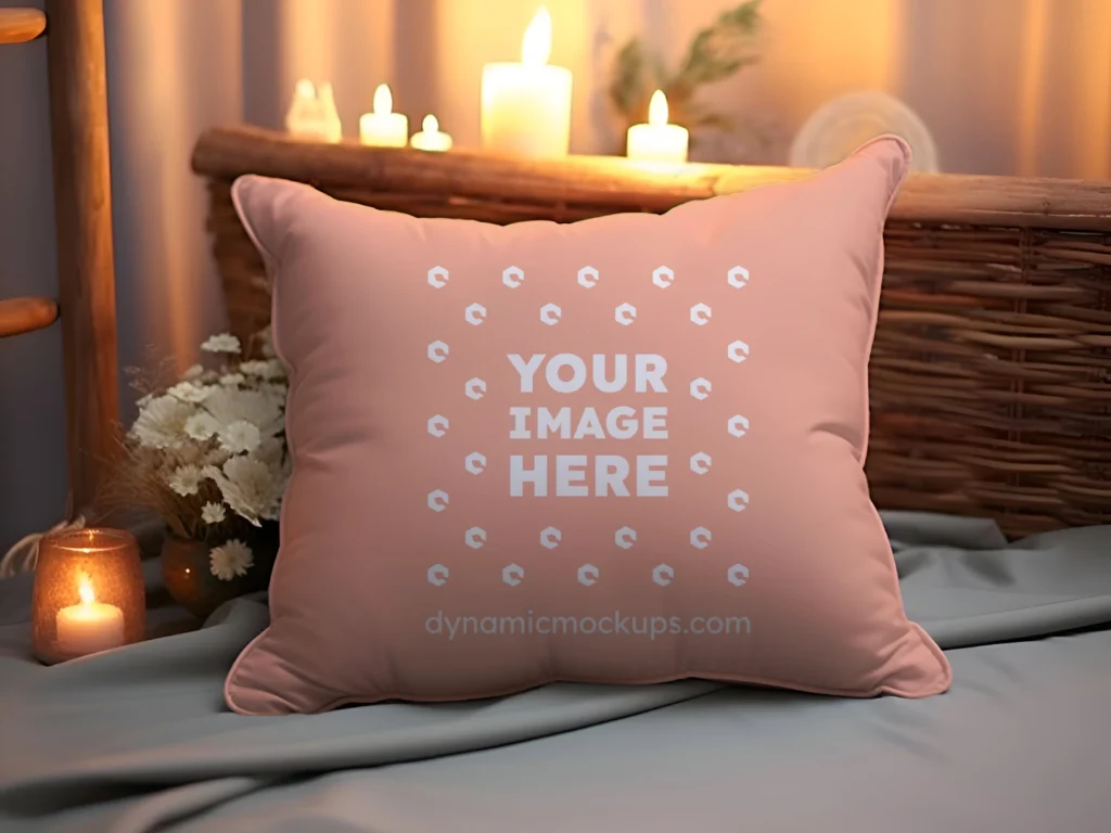 Peach Square Pillow Cover Mockup Template