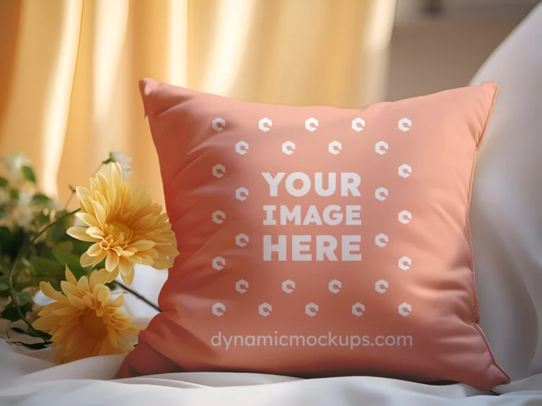 Peach Square Pillow Cover Mockup Template