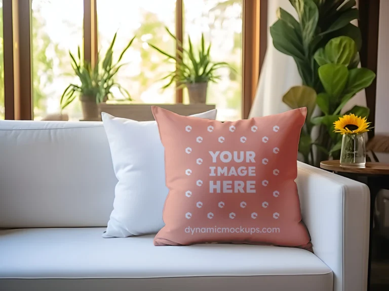 Peach Square Pillow Cover Mockup Template