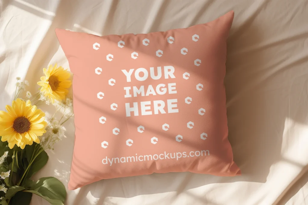 Peach Square Pillow Cover Mockup Template