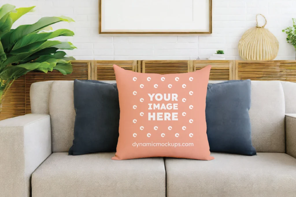 Peach Square Pillow Cover Mockup Template