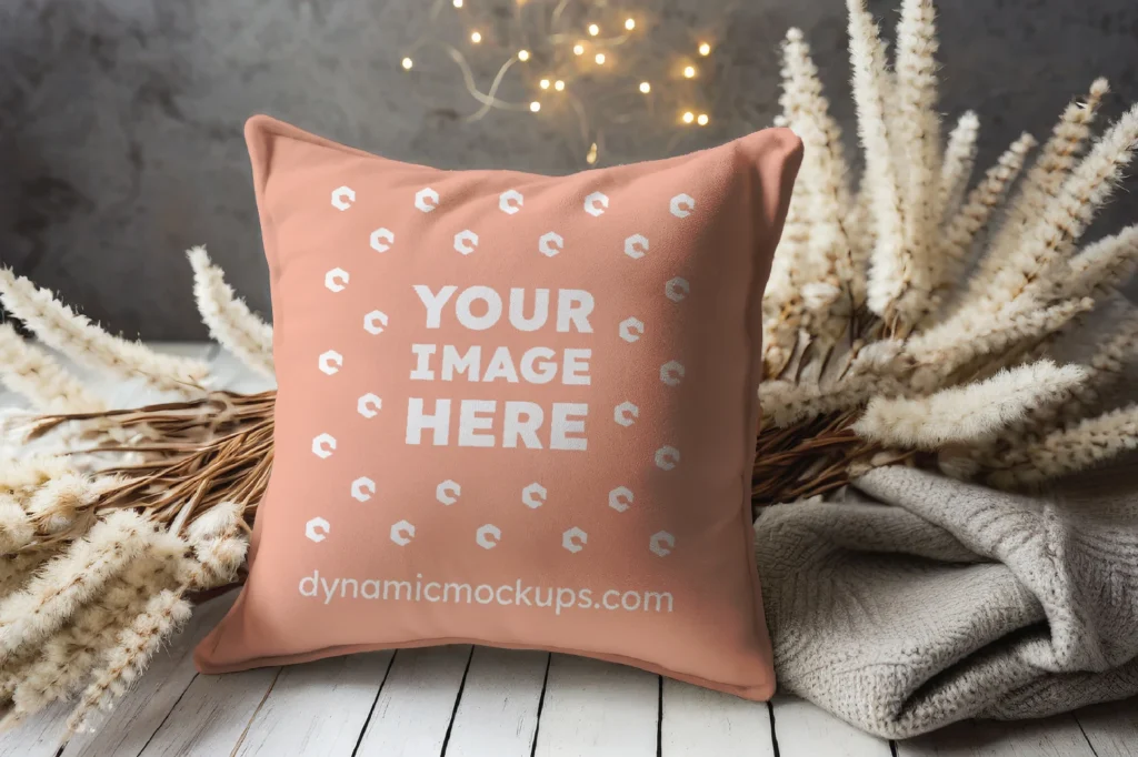 Peach Square Pillow Cover Mockup Template