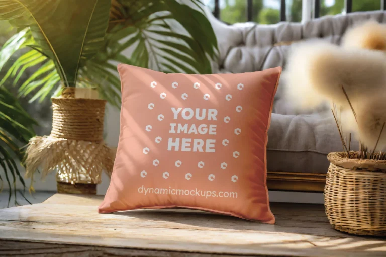 Peach Square Pillow Cover Mockup Template