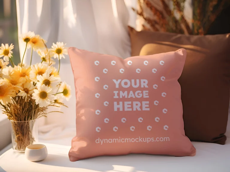 Peach Square Pillow Cover Mockup Template