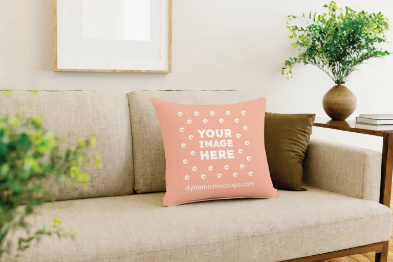 Peach Square Pillow Cover Mockup Template