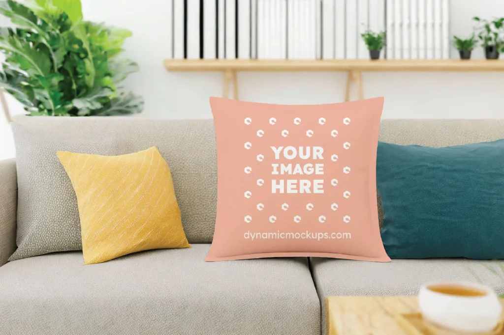 Peach Square Pillow Cover Mockup Template