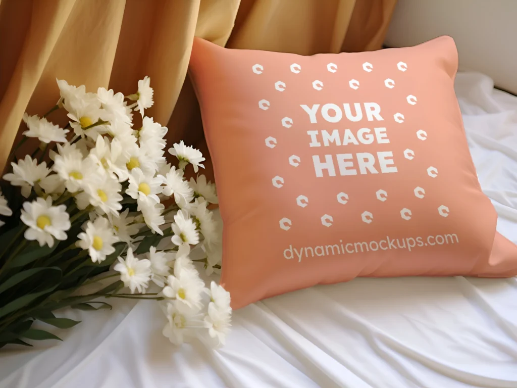 Peach Square Pillow Cover Mockup Template