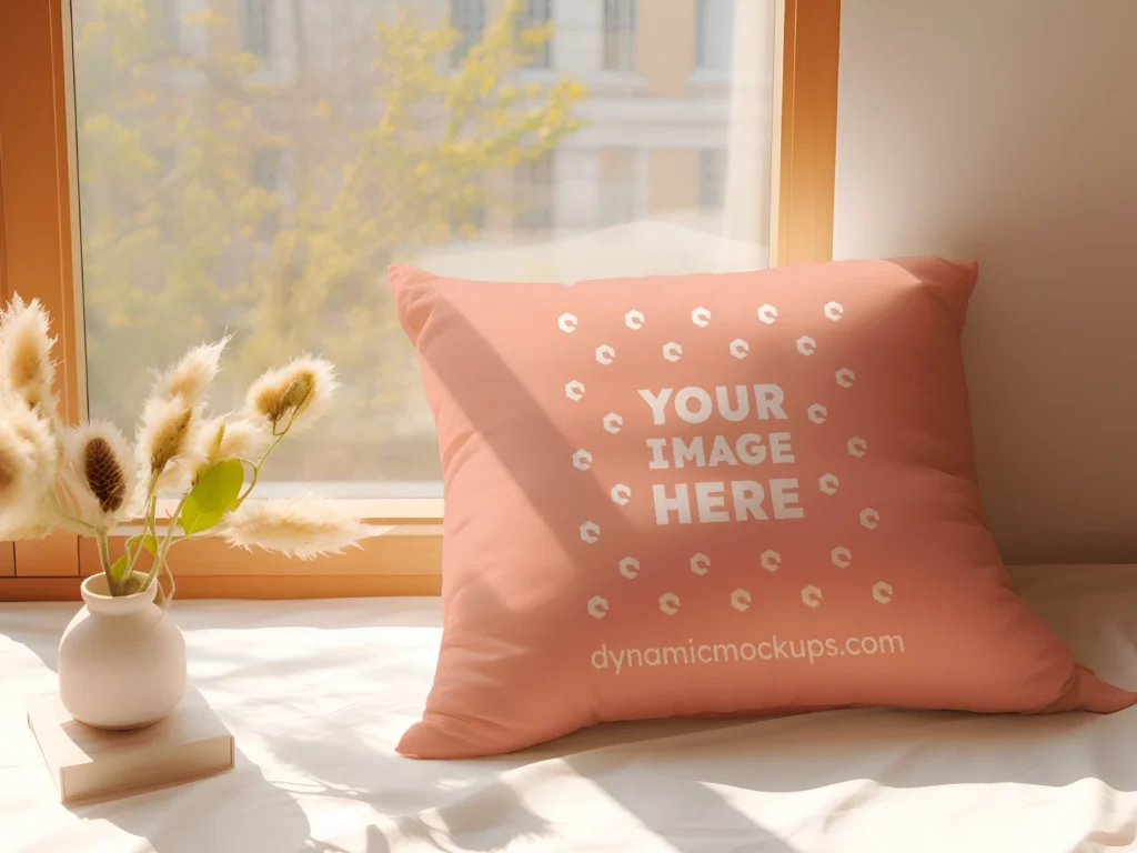 Peach Square Pillow Cover Mockup Template