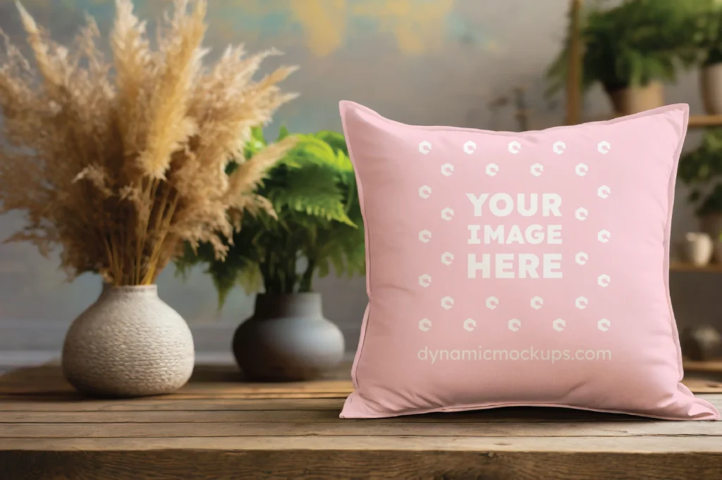 Pink Square Pillow Cover Mockup Template