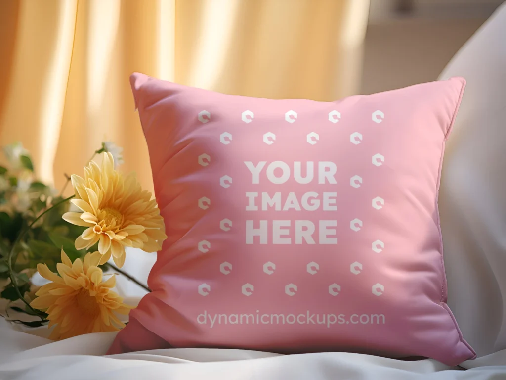 Pink Square Pillow Cover Mockup Template