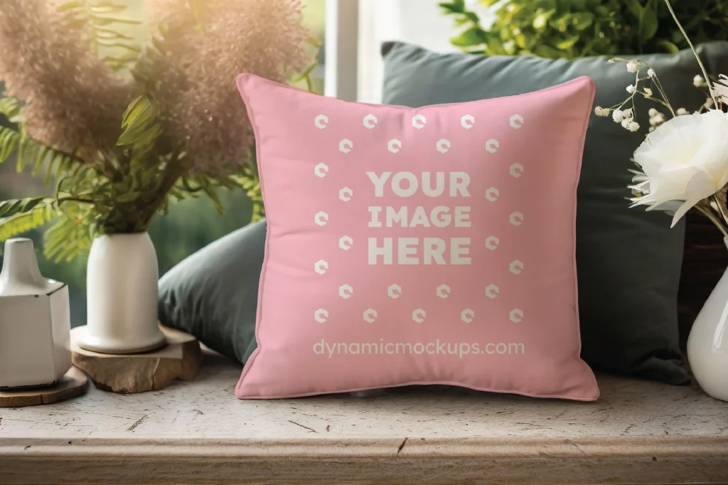 Pink Square Pillow Cover Mockup Template