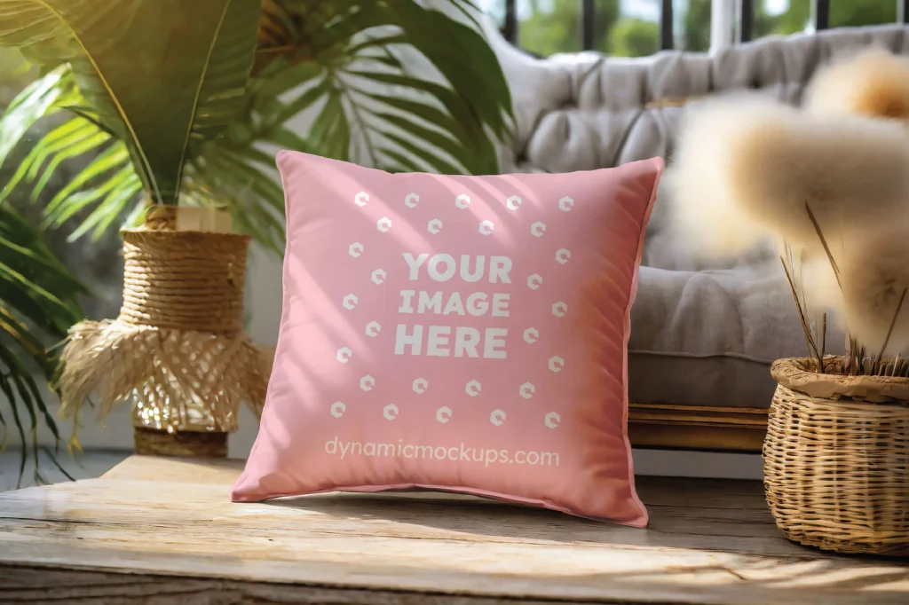 Pink Square Pillow Cover Mockup Template