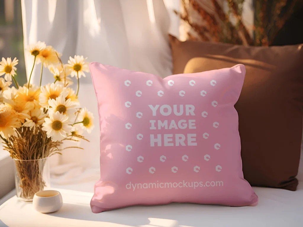 Pink Square Pillow Cover Mockup Template