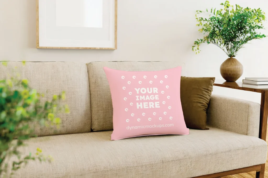 Pink Square Pillow Cover Mockup Template