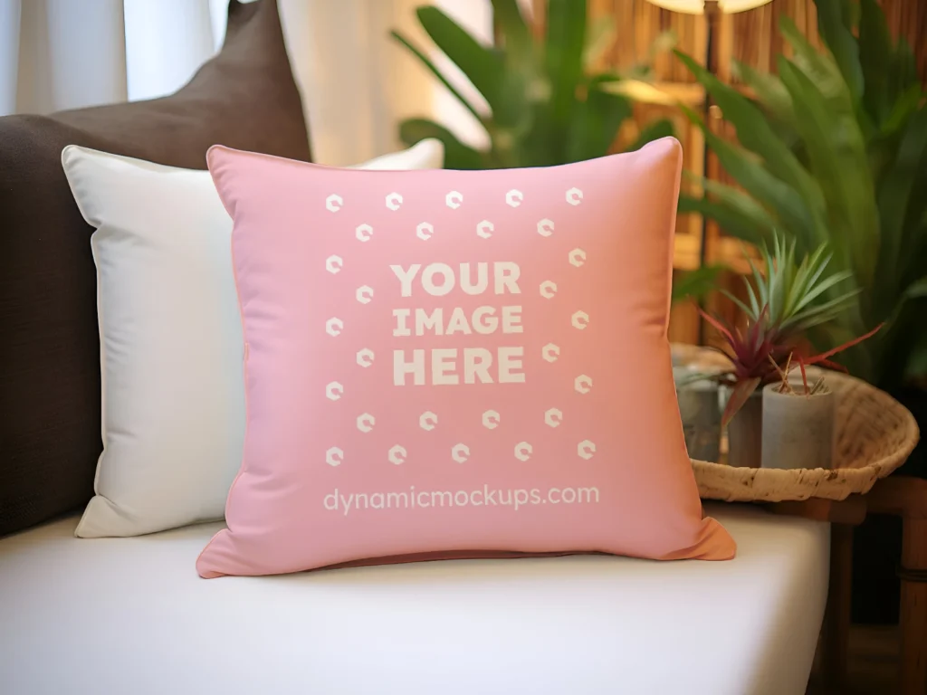 Pink Square Pillow Cover Mockup Template