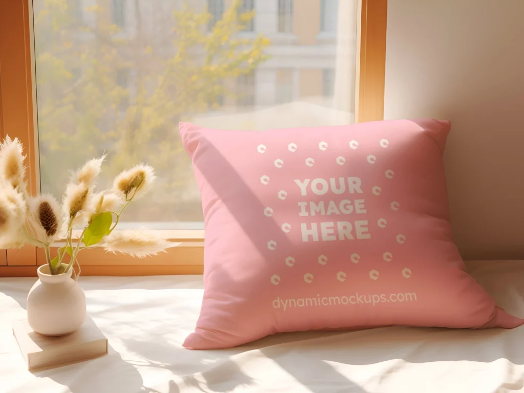 Pink Square Pillow Cover Mockup Template