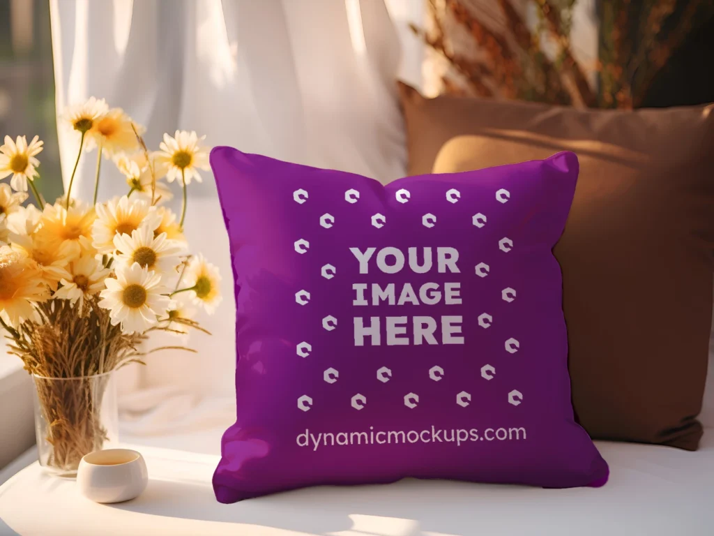 Purple Square Pillow Cover Mockup Template