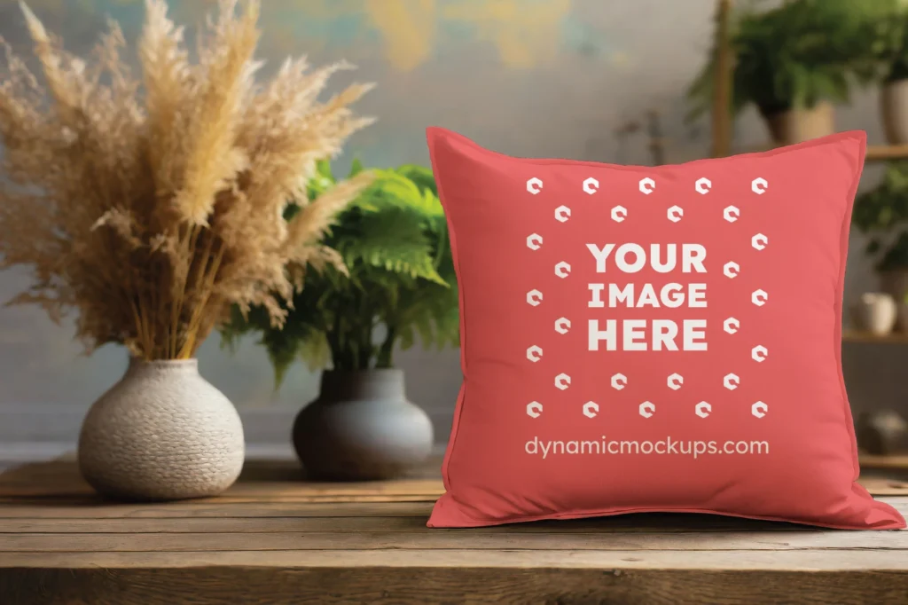 Red Square Pillow Cover Mockup Template