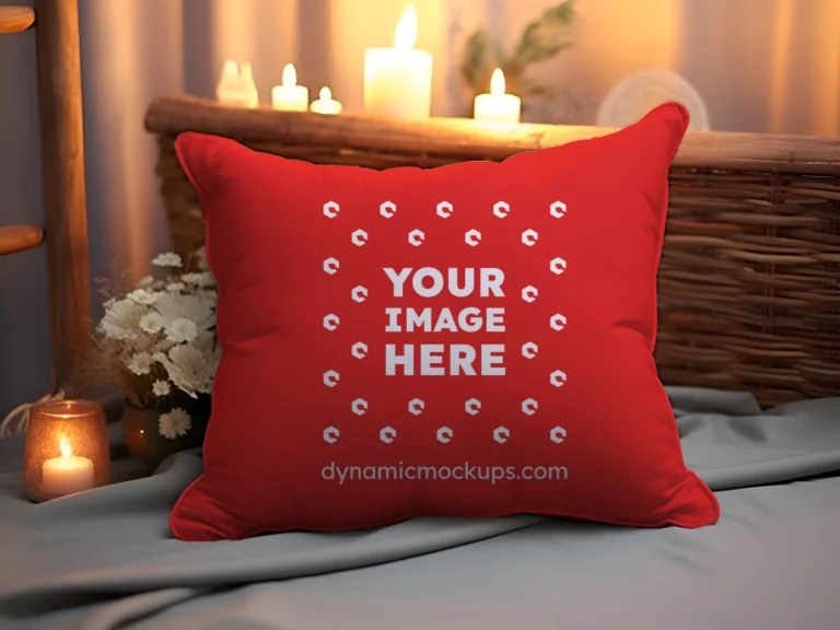 Red Square Pillow Cover Mockup Template