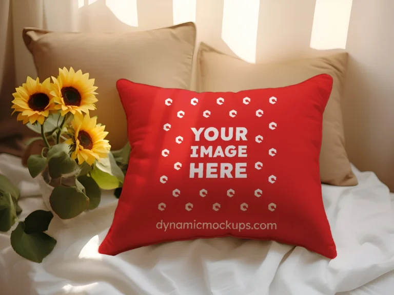 Red Square Pillow Cover Mockup Template