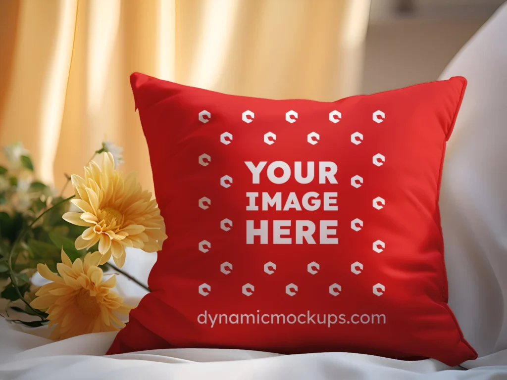 Red Square Pillow Cover Mockup Template