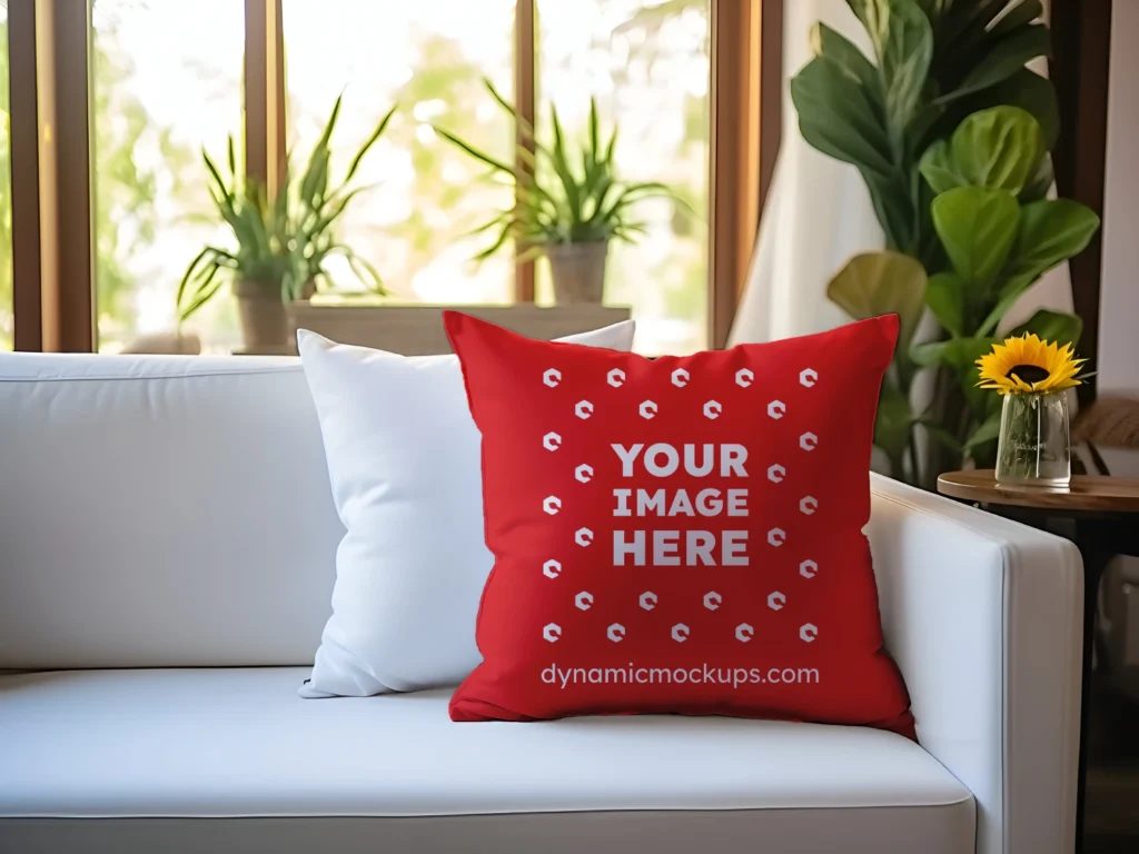 Red Square Pillow Cover Mockup Template