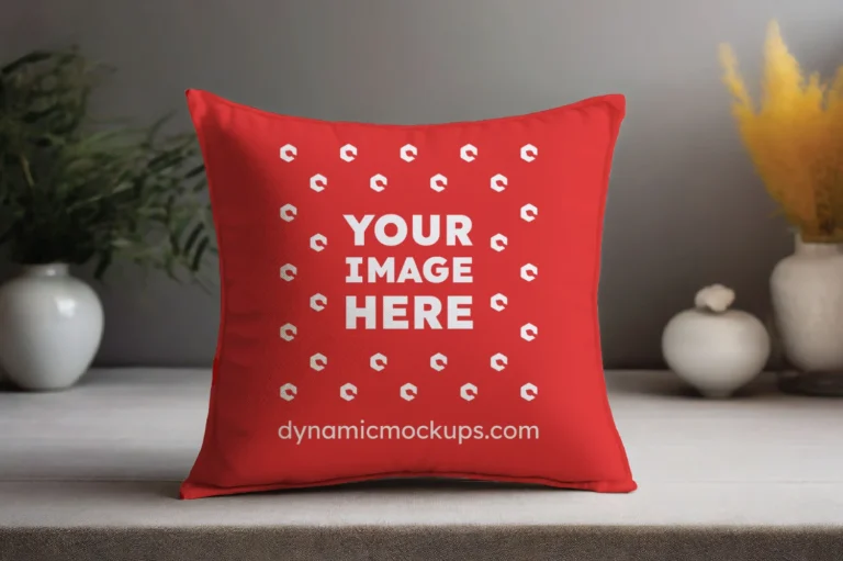 Red Square Pillow Cover Mockup Template