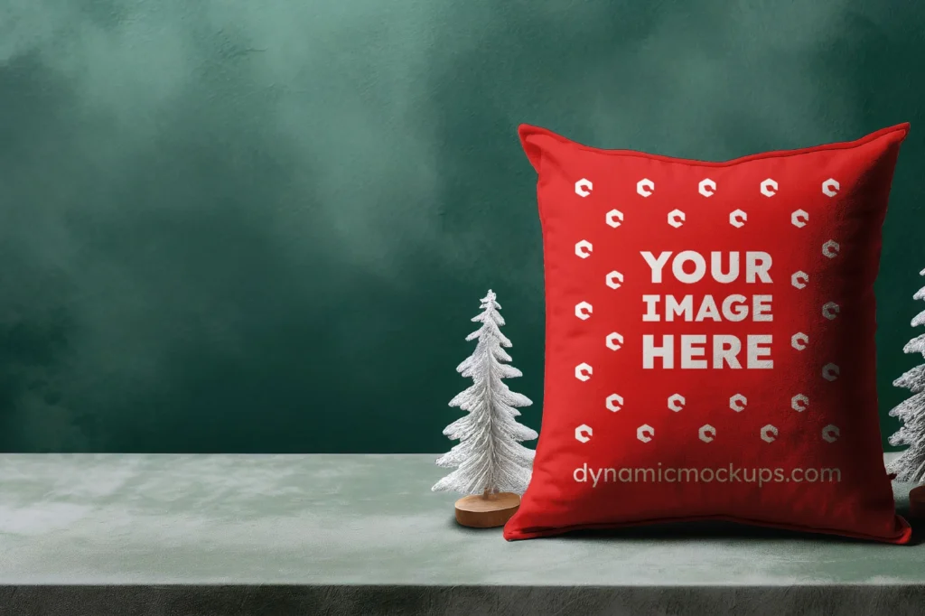 Red Square Pillow Cover Mockup Template