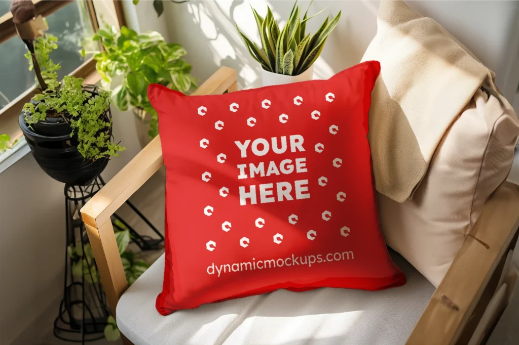 Red Square Pillow Cover Mockup Template