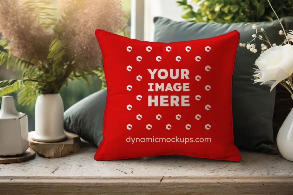 Red Square Pillow Cover Mockup Template