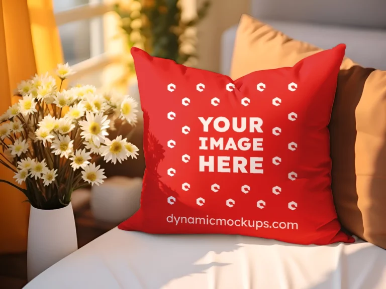 Red Square Pillow Cover Mockup Template