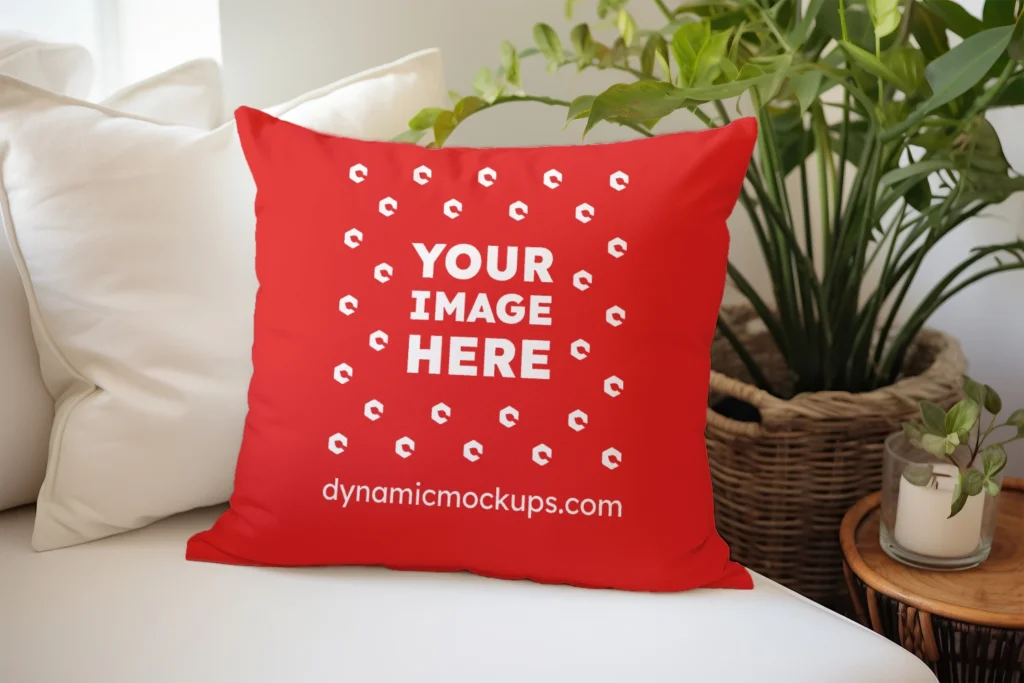 Red Square Pillow Cover Mockup Template