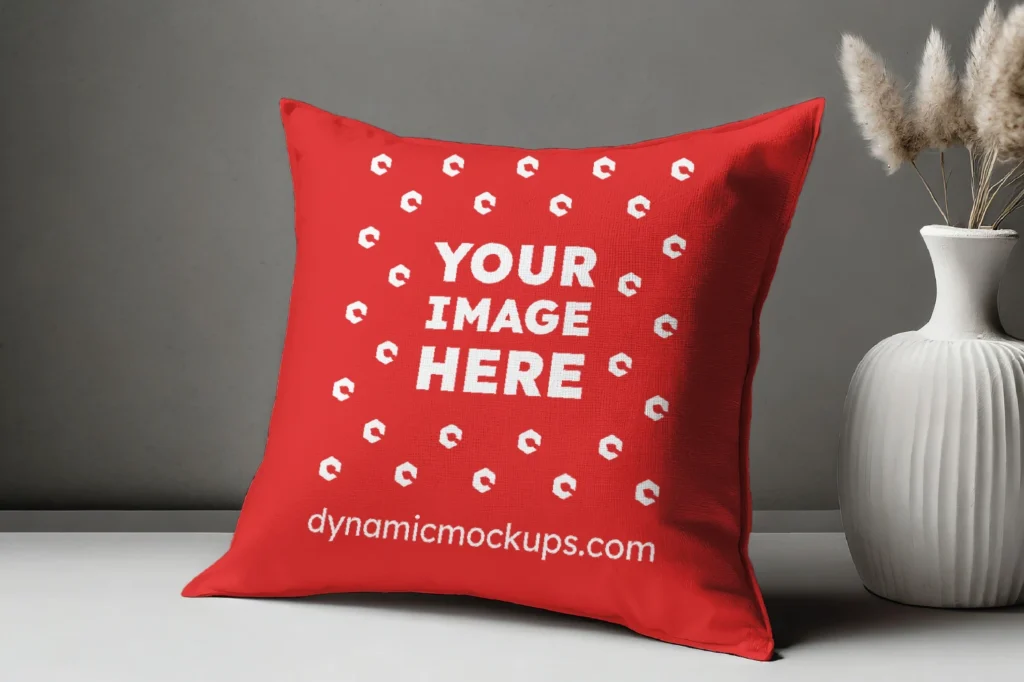 Red Square Pillow Cover Mockup Template