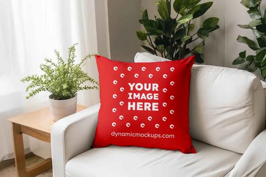 Red Square Pillow Cover Mockup Template