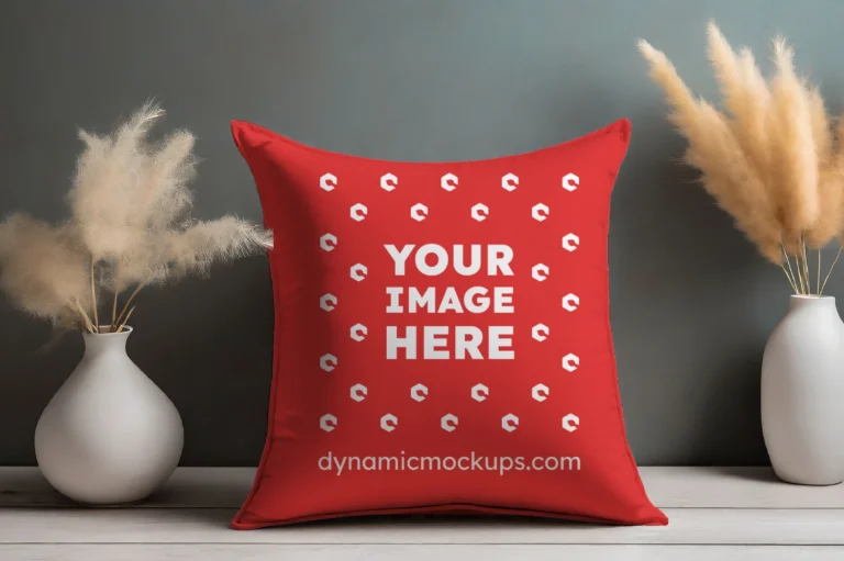 Red Square Pillow Cover Mockup Template