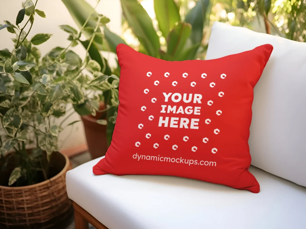 Red Square Pillow Cover Mockup Template