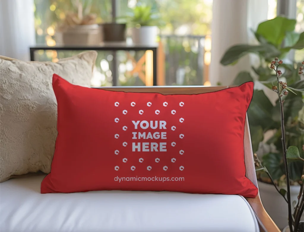 Red Square Pillow Cover Mockup Template