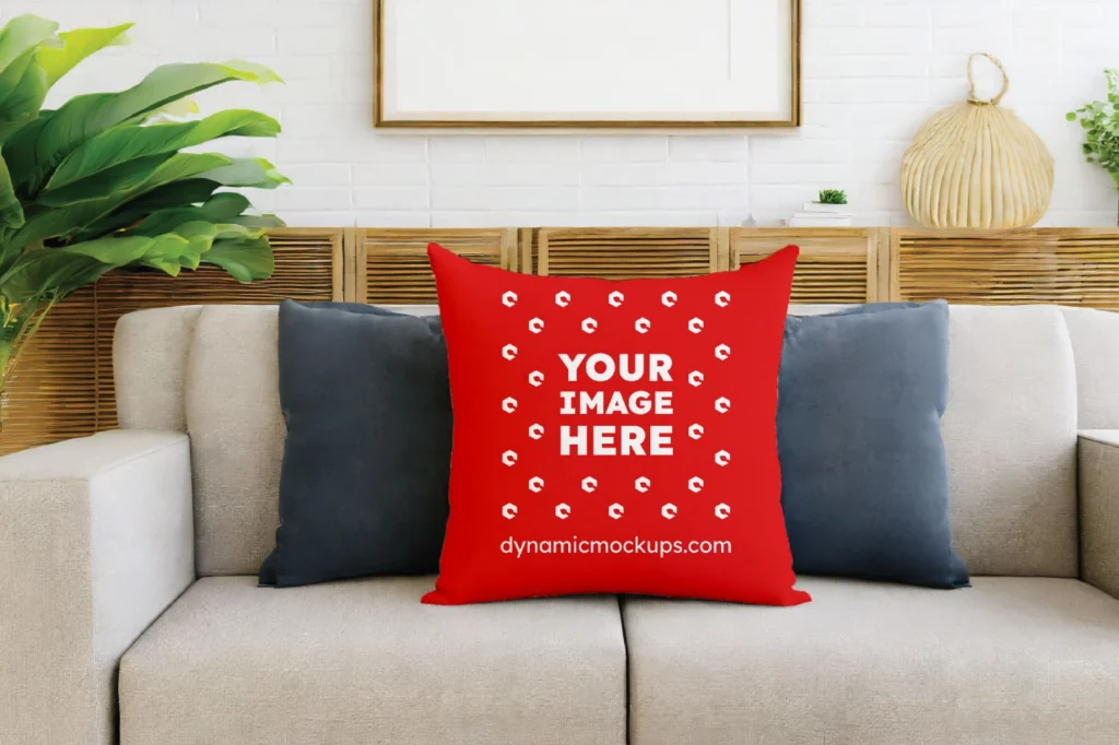 Red Square Pillow Cover Mockup Template