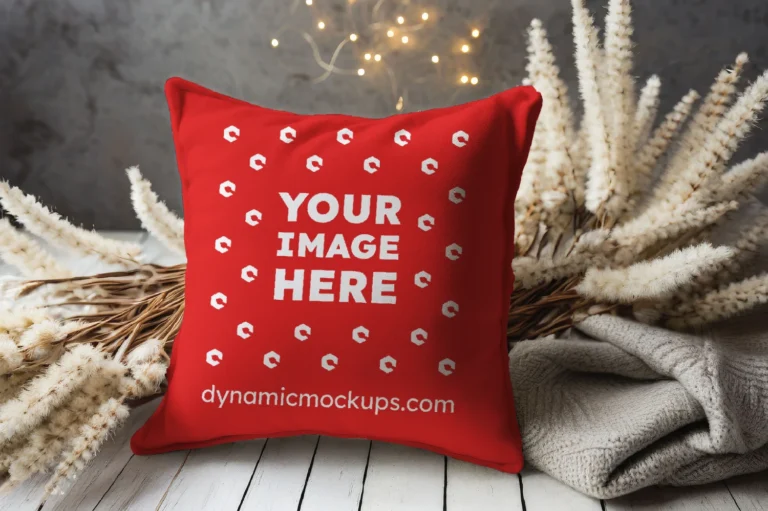 Red Square Pillow Cover Mockup Template