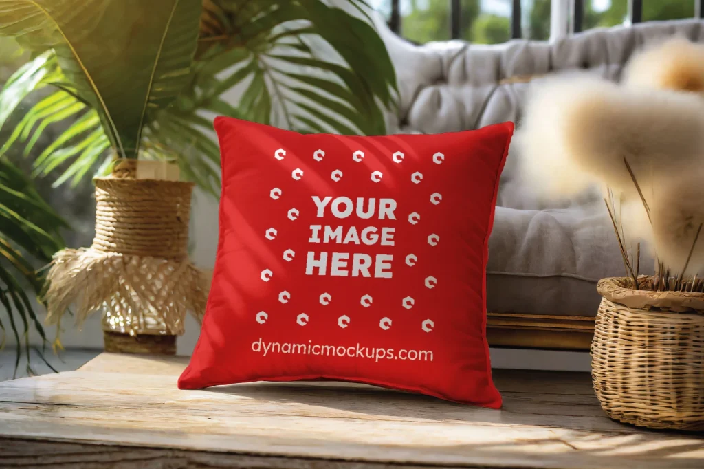 Red Square Pillow Cover Mockup Template